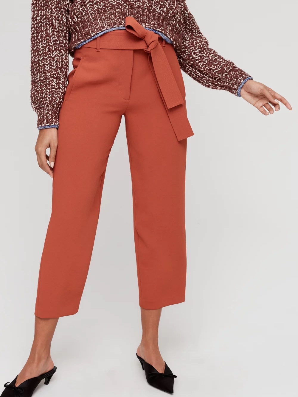 Aritzia Wilfred Tie-Front Jallade High Rise Cropped Straight Leg Pant Trouser